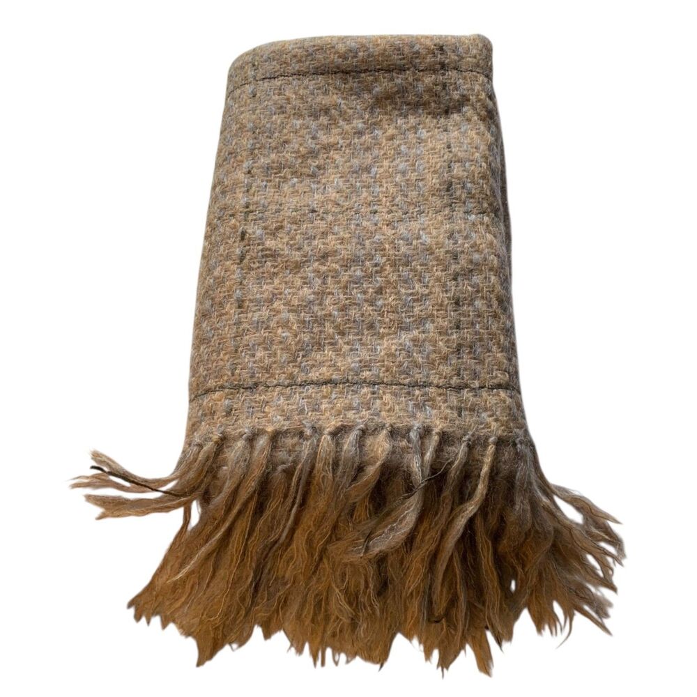 Nantucket Looms Multi Fiber Throw Blanket with Frill Tan and Gray Soft Warm